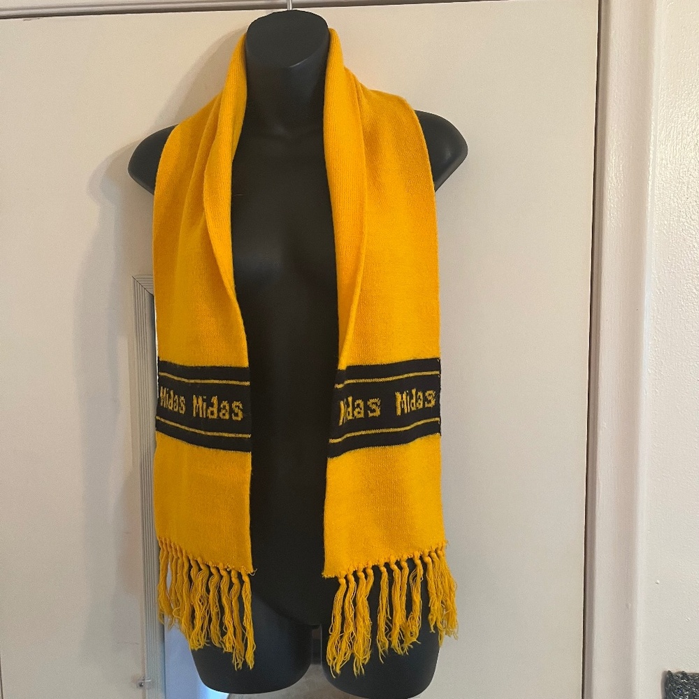 Vintage Midas Muffler Gold & Black Knitted Winter Scarf Automobile Related